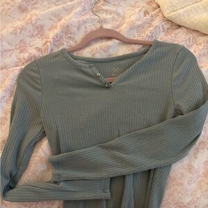 Pacsun Ribbed Long Sleeve Top - Sage Green